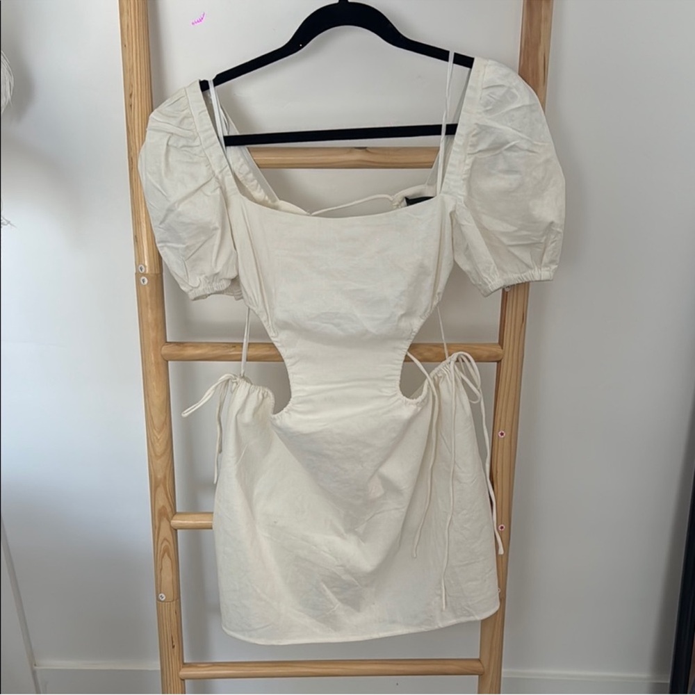 White Fox Ivory Cream Puff Sleeve Dress